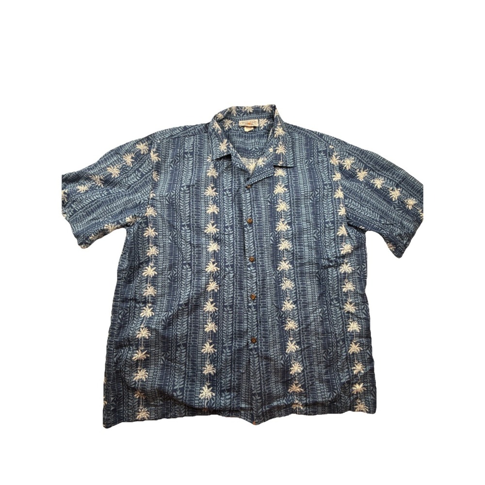Pacific Legend Apparel 2XL palm trees Hawaiian aloha shirt USA made blue